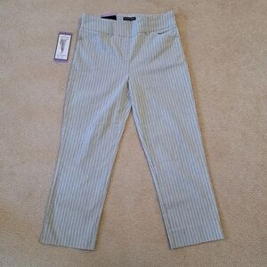 Hilary Radley Cropped Pants Grey White Stripe Size 4 Tummy Control Stretch NWT